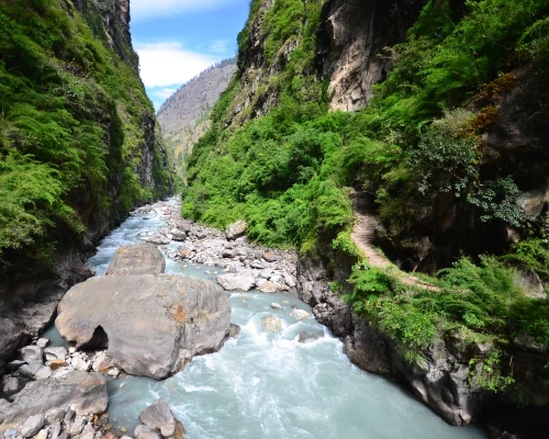Trekking Trail Along River During Manaslu Circuit